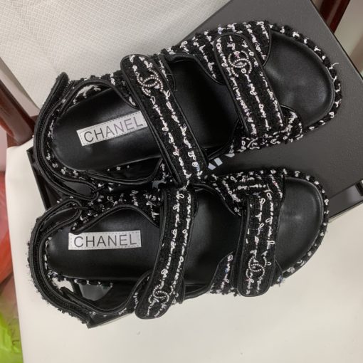 Chanel Tweed Dad Interlocking Cc Slingback Sandals Black G35927 X56390 K3756 - Image 6