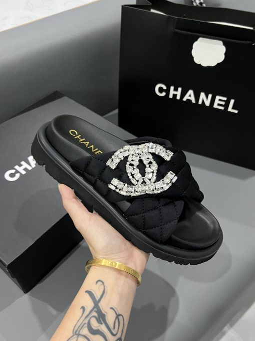 Chanel Cc Slippers Studded Black - Image 7