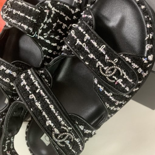 Chanel Tweed Dad Interlocking Cc Slingback Sandals Black G35927 X56390 K3756 - Image 8