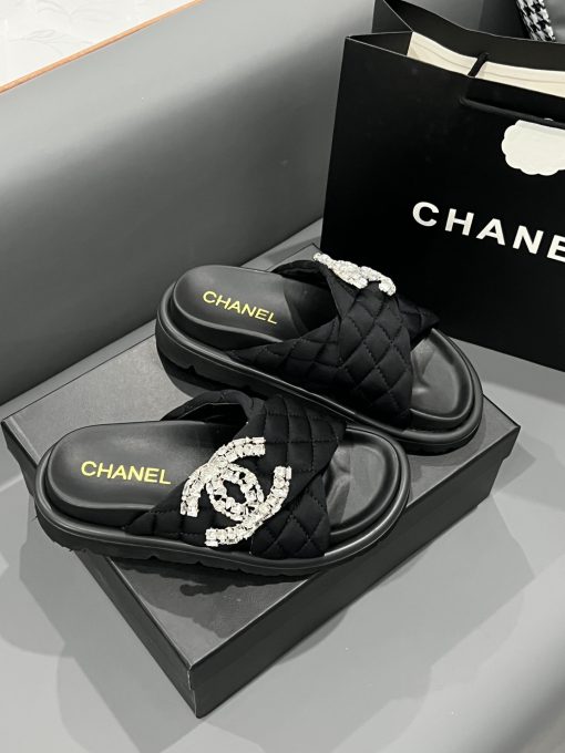 Chanel Cc Slippers Studded Black - Image 8