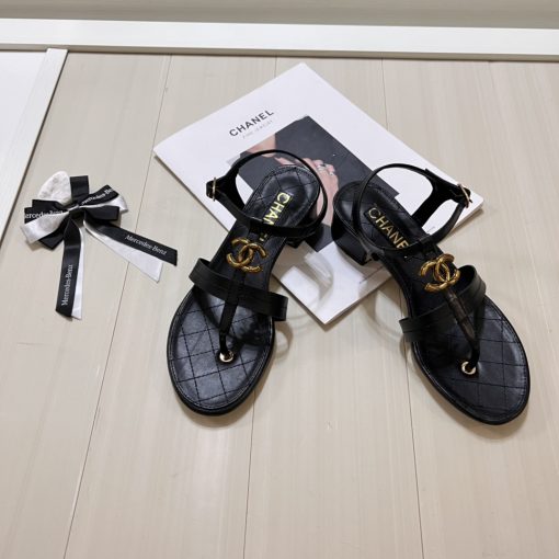 Chanel Sandal Open Round Toe Flip Flops Black - Image 9