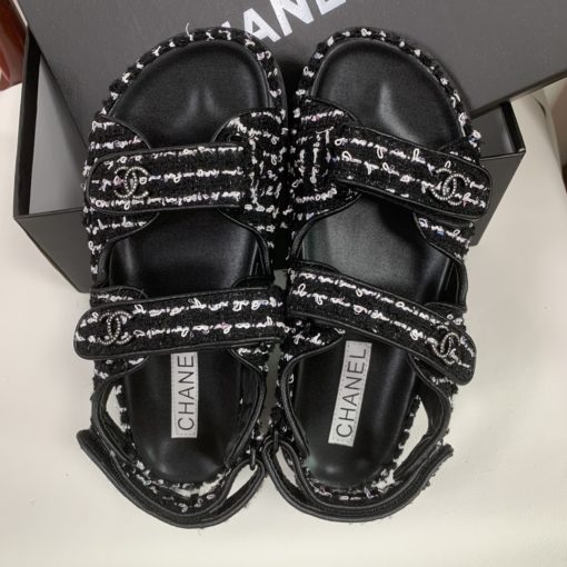 Chanel Tweed Dad Interlocking Cc Slingback Sandals Black G35927 X56390 K3756 - Image 9