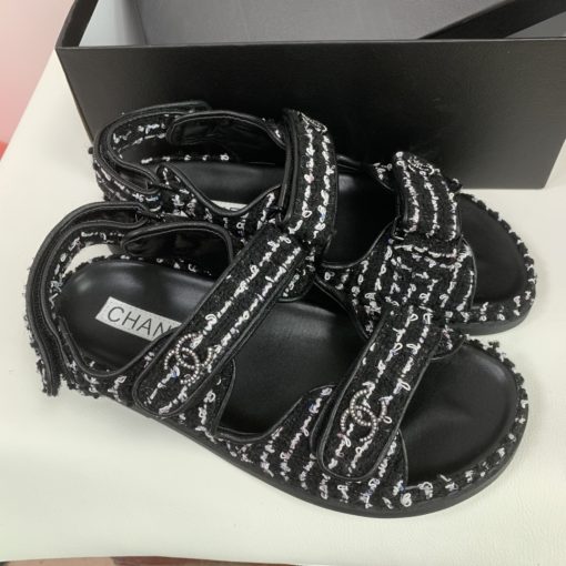Chanel Tweed Dad Interlocking Cc Slingback Sandals Black G35927 X56390 K3756 - Image 10