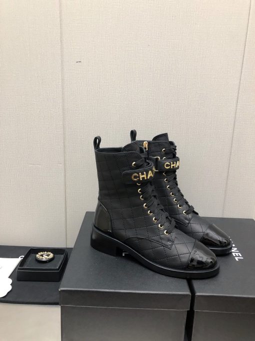 Chanel Combat Boots Lambskin And Patent Calfskin Black G45005 B13037 94305 - Image 2
