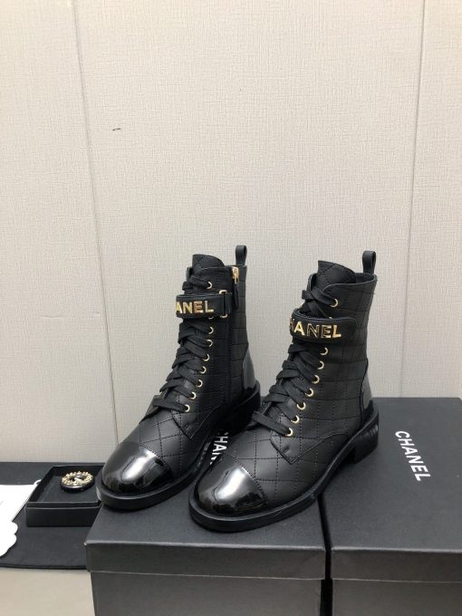 Chanel Combat Boots Lambskin And Patent Calfskin Black G45005 B13037 94305 - Image 3