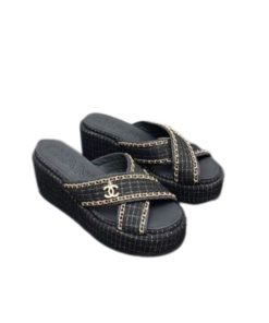 Chanel Tweed Cc Sandal Black