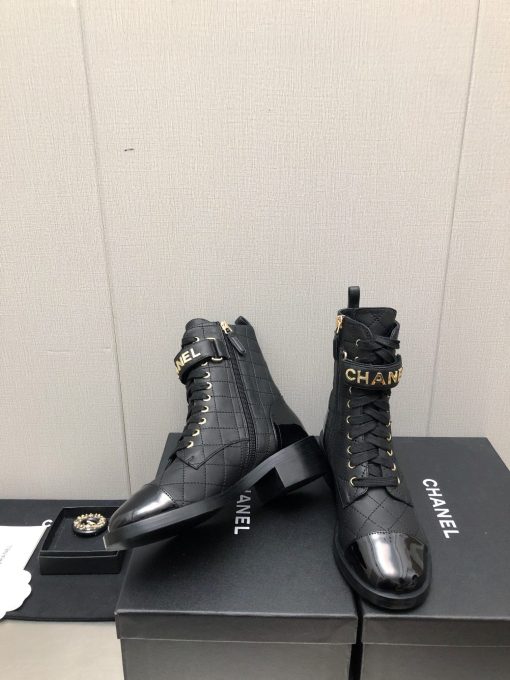 Chanel Combat Boots Lambskin And Patent Calfskin Black G45005 B13037 94305 - Image 4