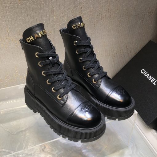 Chanel Cc Lace Up Boot Black G45124 B14018 94305 - Image 2