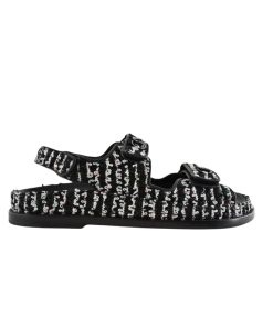 Chanel Tweed Dad Interlocking Cc Slingback Sandals Black G35927 X56390 K3756