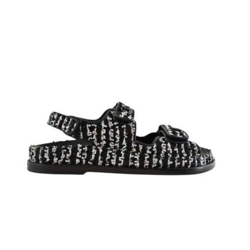 Chanel Tweed Dad Interlocking Cc Slingback Sandals Black G35927 X56390 K3756 - Image 11