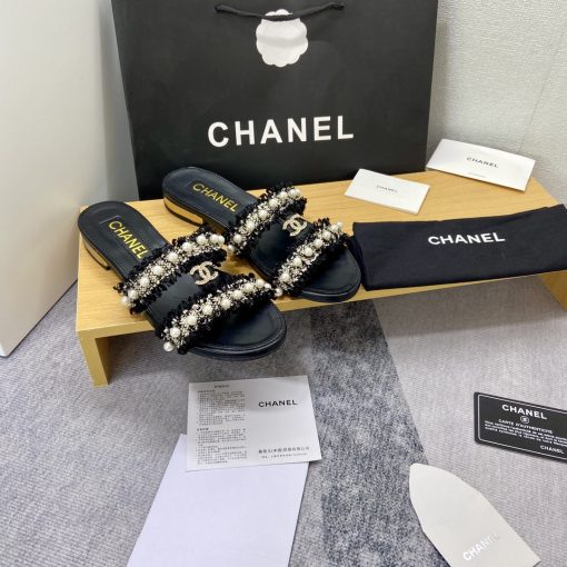 Chanel Mule Slippers Pearl Tweed Black - Image 3