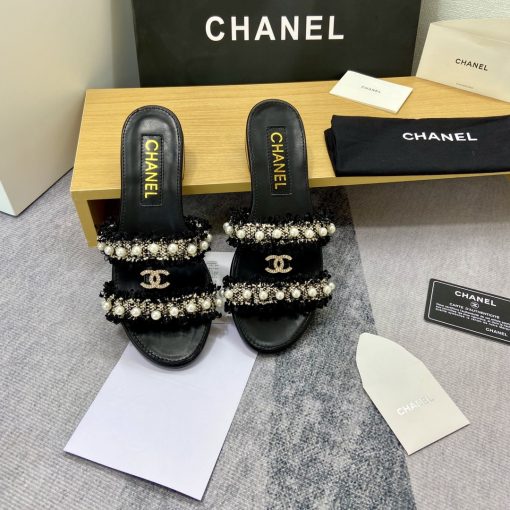 Chanel Mule Slippers Pearl Tweed Black - Image 4