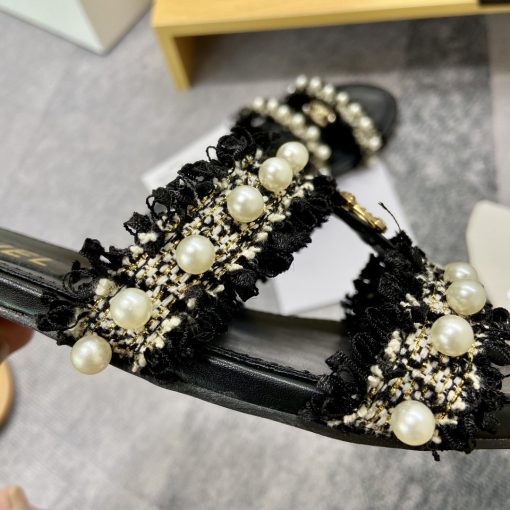 Chanel Mule Slippers Pearl Tweed Black - Image 5