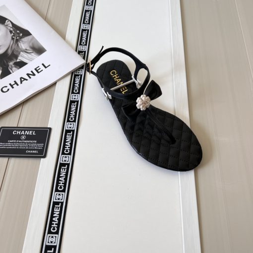 Chanel Black Quilted Leather With White Camellia Cc Logo Sandals G45258 X01000 94305 - Image 3