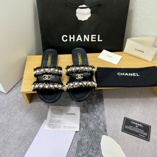 Chanel Mule Slippers Pearl Tweed Black - Image 6