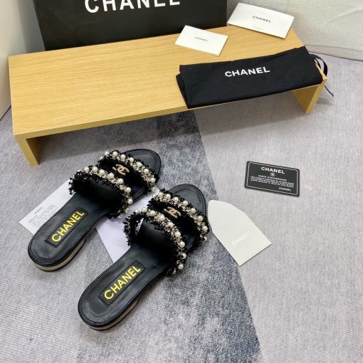 Chanel Mule Slippers Pearl Tweed Black - Image 7