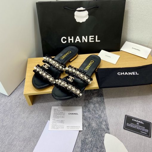 Chanel Mule Slippers Pearl Tweed Black - Image 8