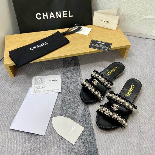 Chanel Mule Slippers Pearl Tweed Black - Image 9