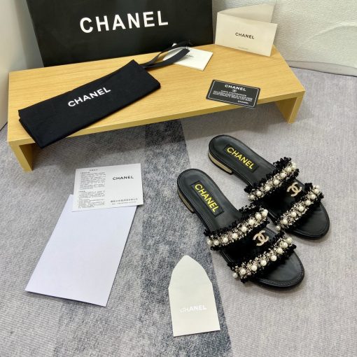 Chanel Mule Slippers Pearl Tweed Black - Image 10