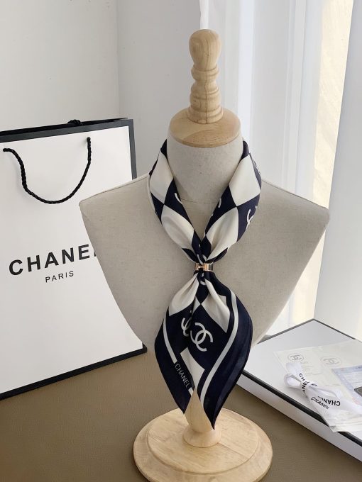 Chanel Square Motif CC Logo Silk Scarf Black And White 70cm - Image 2