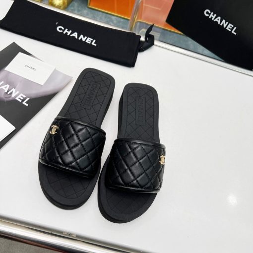 Chanel Cc Quilted Platform Slides Black - Image 8