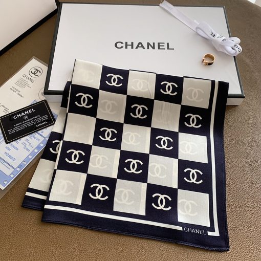 Chanel Square Motif CC Logo Silk Scarf Black And White 70cm - Image 4