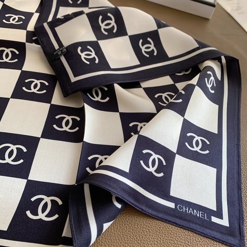 Chanel Square Motif CC Logo Silk Scarf Black And White 70cm - Image 5