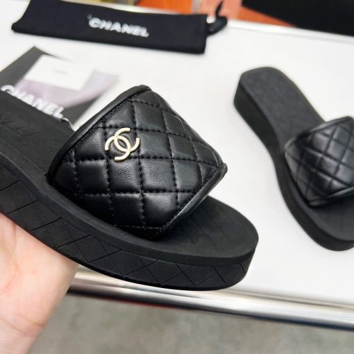 Chanel Cc Quilted Platform Slides Black - Image 2