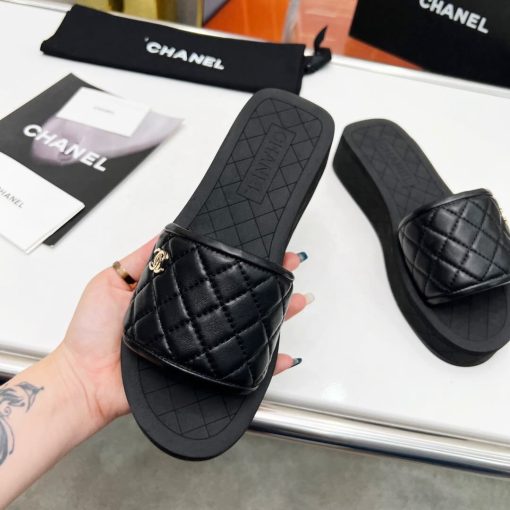 Chanel Cc Quilted Platform Slides Black - Image 6