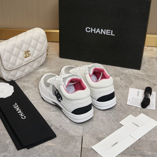 Chanel Suede And Leather Cc Low Top Sneakers White Pink - Image 2
