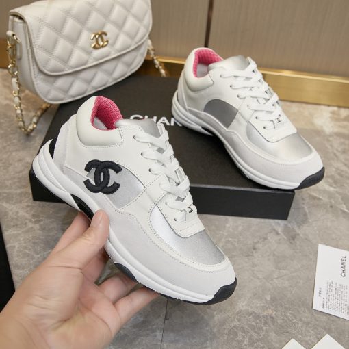 Chanel Suede And Leather Cc Low Top Sneakers White Pink - Image 6