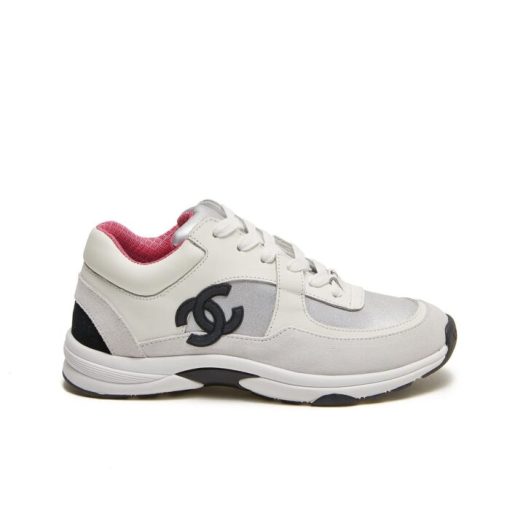 Chanel Suede And Leather Cc Low Top Sneakers White Pink - Image 10