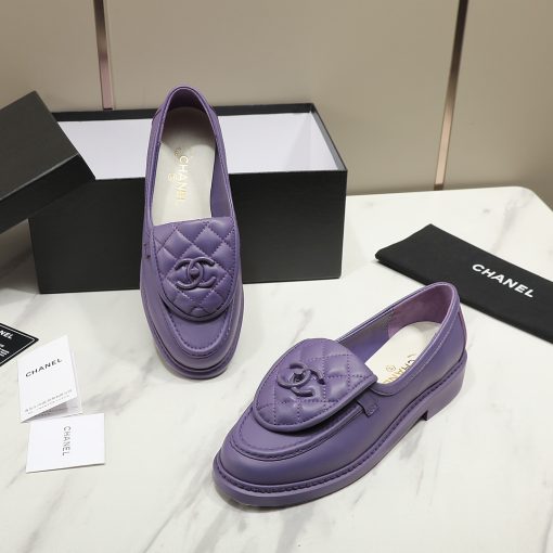 Chanel Cc Nib Turnlock Moccasins Flat Loafers Purple G45474 B15482 Nt971 - Image 7