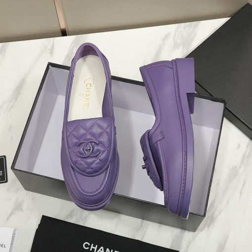 Chanel Cc Nib Turnlock Moccasins Flat Loafers Purple G45474 B15482 Nt971 - Image 2