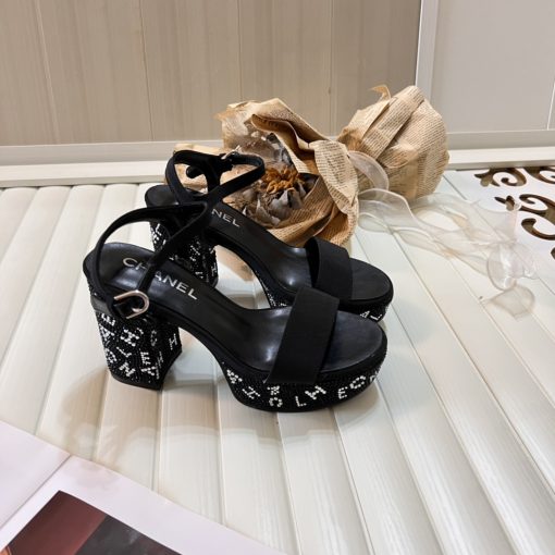 Chanel Sandal Pump Stone Beads Black Silver G45365 B15306 Nu665 - Image 4