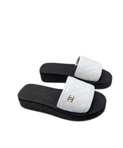 Chanel Cc Quilted Platform Slides White