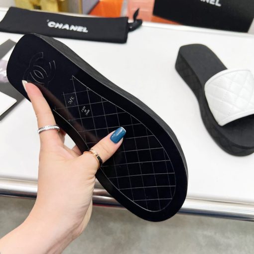 Chanel Cc Quilted Platform Slides White - Image 9