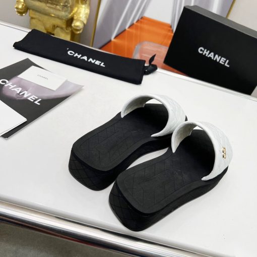 Chanel Cc Quilted Platform Slides White - Image 8