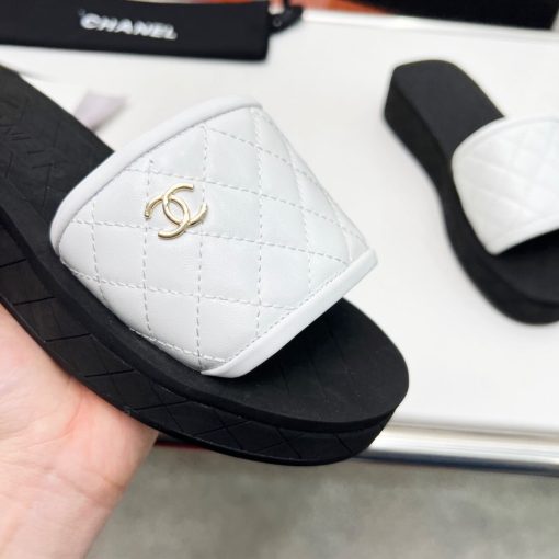 Chanel Cc Quilted Platform Slides White - Image 7