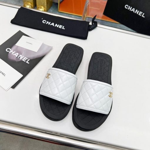 Chanel Cc Quilted Platform Slides White - Image 6