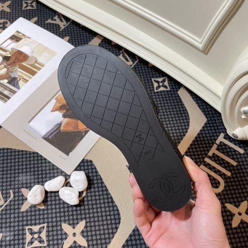 Chanel Tweed Cc Platform Slide Sandals Black - Image 6