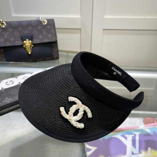 Chanel Straw Visor Hat Black - Image 3