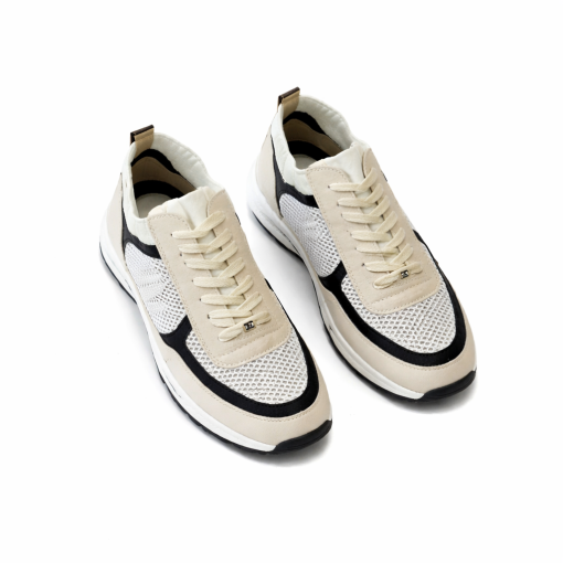 Chanel Low Top Trainer Sneakers Beige And White - Image 2