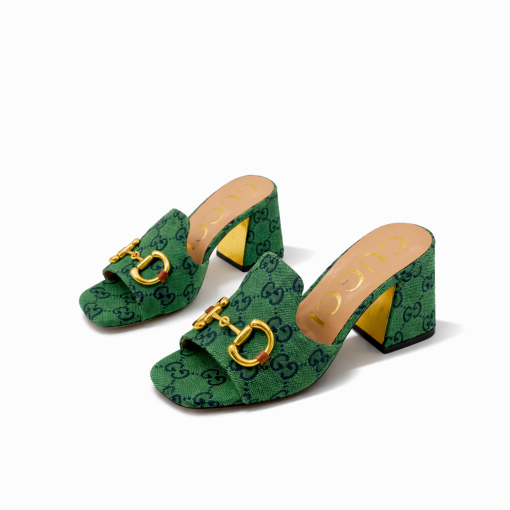 Gucci Women's Slide Monogram Sandal With Horsebit Green - Image 3