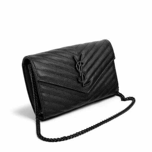 Saint Laurent Cassandre Matelasse Chain Wallet In Grain De Poudre Embossed Black Noir 22Cm 377828Bow081000 - Image 2