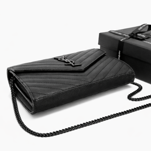 Saint Laurent Cassandre Matelasse Chain Wallet In Grain De Poudre Embossed Black Noir 22Cm 377828Bow081000 - Image 3
