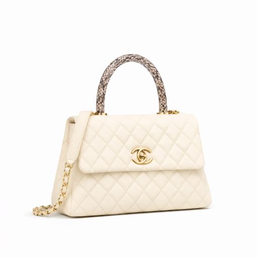 Chanel Caviar Elaphe Quilted Mini Coco Handle Flap Ivory 23Cm - Image 2