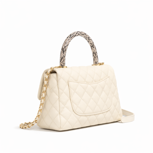 Chanel Caviar Elaphe Quilted Mini Coco Handle Flap Ivory 23Cm - Image 3