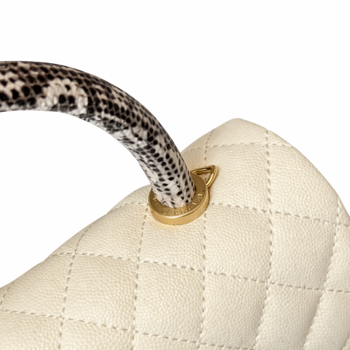Chanel Caviar Elaphe Quilted Mini Coco Handle Flap Ivory 23Cm - Image 5