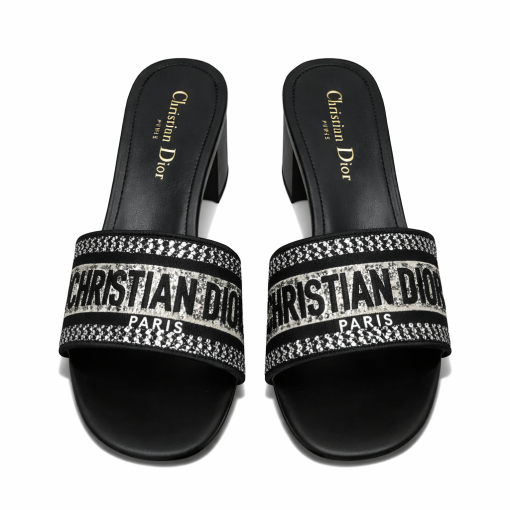 Dior Dway Heeled Slide Embroided Cotton Black - Image 3